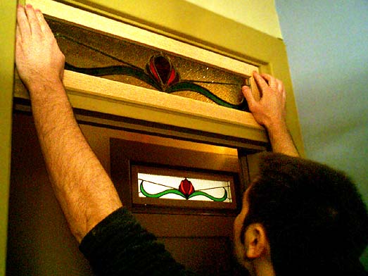 Don checking the fit on the wooden frame before fastening it all together. The photo is actually almost three weeks old, we've both been busy since.